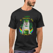 Happy St Patricks Day White Cat Leprechaun Hat Sha T-Shirt (Vorderseite)