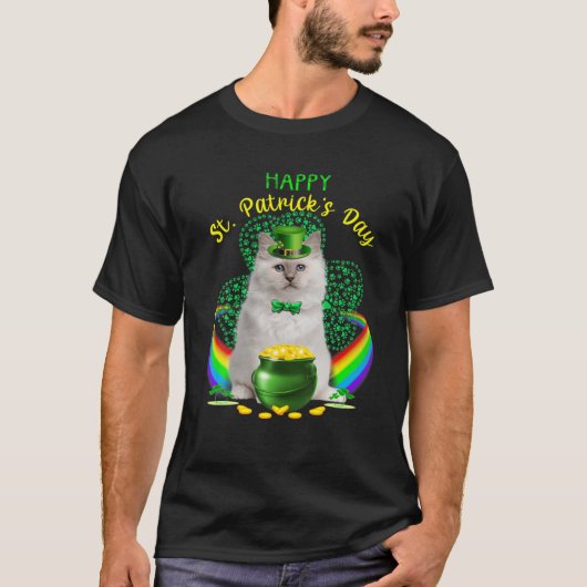Happy St Patricks Day White Cat Leprechaun Hat Sha T-Shirt (Vorderseite)