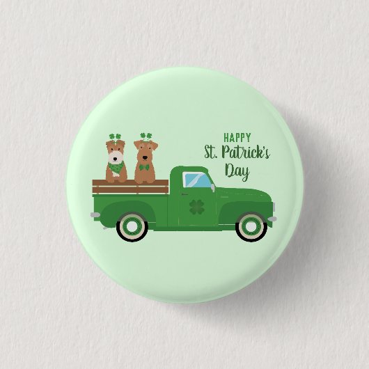 Happy St Patricks Day Wire Fox Terrier Dog Button (Vorderseite)