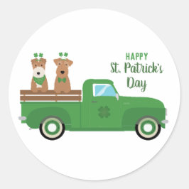Happy St Patricks Day Wire Fox Terrier Dog Runder Aufkleber