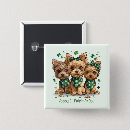 Happy St. Patrick's Day Yorkshire Terrier Dogs Button (Vorne & Hinten)
