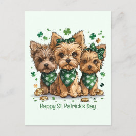 Happy St. Patrick's Day Yorkshire Terrier Dogs Postkarte