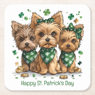 Happy St. Patrick's Day Yorkshire Terrier Dogs Rechteckiger Pappuntersetzer