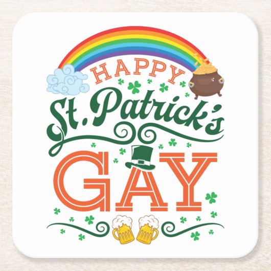 Happy St. Patricks Gay LGBTQ Pride Rainbow Rechteckiger Pappuntersetzer (Vorderseite)