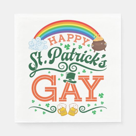 Happy St. Patricks Gay LGBTQ Pride Rainbow Serviette (Vorderseite)