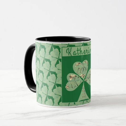 "Happy St. Patrick's " Kleeblatts Green Tasse (Vorderseite Links)