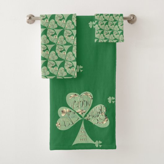 "Happy St. Patrick's " Kleeblatts Grünes Handtuch Badhandtuch Set (Insitu)