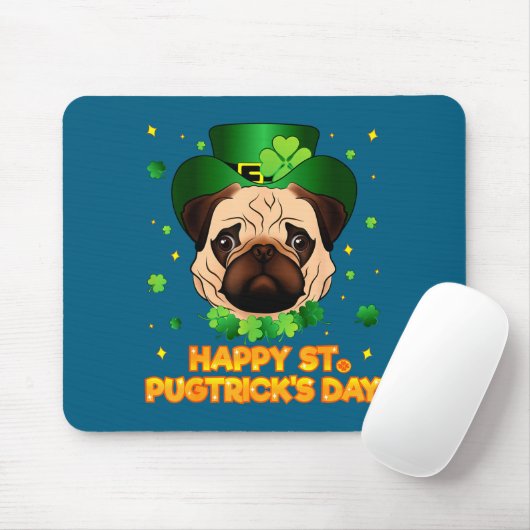 Happy St Patricks Pugtricks Day Irish Pug Leprecha Mousepad (Mit Mouse)