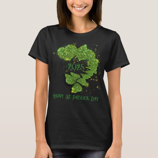 Happy St Patty, Green Kleeblatts | funkelnde Herze T-Shirt (Vorderseite)