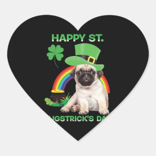Happy St Pugstrick's Day Funny Mops Lover Presents Herz-Aufkleber