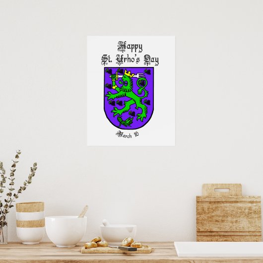 Happy St. Urho Day Poster mit Urho Coat of Arms (Küche)