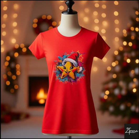 Happy Star Santa Hat Paint Splatter T-Shirt