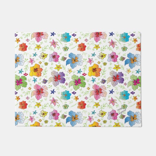Happy, stilvolle Blume Blumenmuster farbig Fußmatte (Vorderseite)