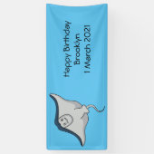 Happy stingray fish cartoon illustration banner (Vertikal)