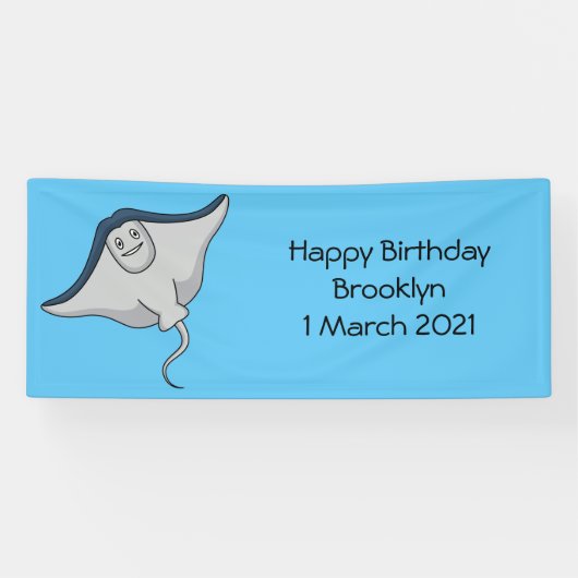 Happy stingray fish cartoon illustration banner (Horizontal)