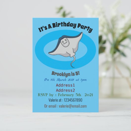 Happy stingray fish cartoon illustration einladung (Stehend Vorderseite)