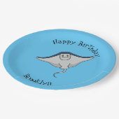 Happy stingray fish cartoon illustration pappteller (Schrägansicht)