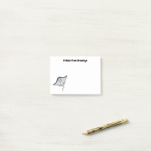 Happy stingray fish cartoon illustration post-it klebezettel (Auf Schreibtisch)