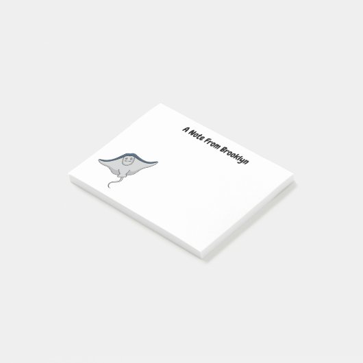 Happy stingray fish cartoon illustration post-it klebezettel (angewinkelt)