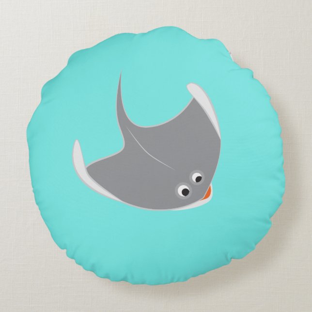 Happy Stingray Rundes Kissen (Rückseite)