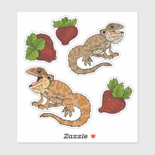 Happy Strawberry Barted Dragons Sticker (Blatt)