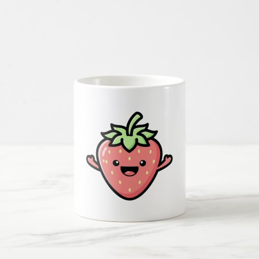 Happy Strawberry – Cute Kawaii Illustration Kaffeetasse (Mittel)