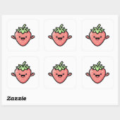 Happy Strawberry – Cute Kawaii Illustration Quadratischer Aufkleber (Blatt)
