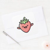 Happy Strawberry – Cute Kawaii Illustration Quadratischer Aufkleber (Umschlag)