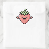 Happy Strawberry – Cute Kawaii Illustration Quadratischer Aufkleber (Tasche)