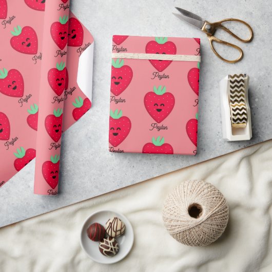 Happy Strawberry Hinzufügen eines Namenswrapping-P Geschenkpapier (Kunsthandwerk)