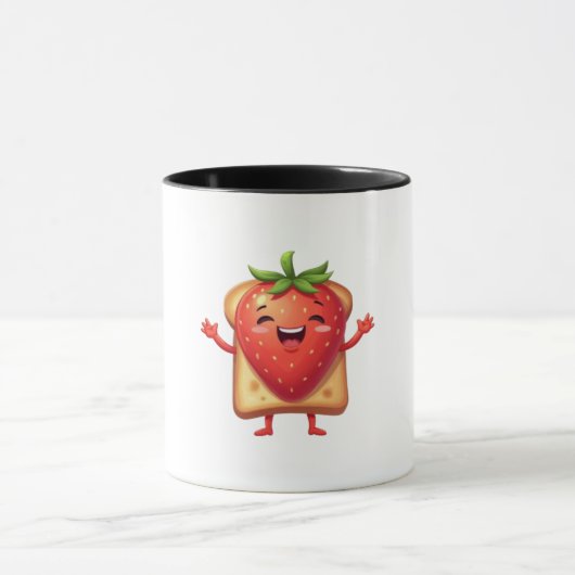 Happy Strawberry Toast Cartoon Tasse (Zentrum)