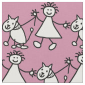 Happy Strichfigur-Mädchen und Hund Stoff (Nahaufnahme)