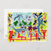 Happy Strichmännchen mit Stock Hund Postkarte (Vorne/Hinten)