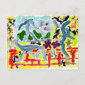 Happy Strichmännchen mit Stock Hund Postkarte (Vorderseite)