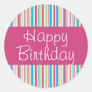 Happy Stripes Happy Birthday Siegel Runder Aufkleber
