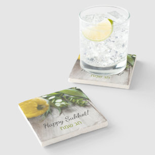 Happy Sukkot English Hebrew Sukkah Dekoration Steinuntersetzer