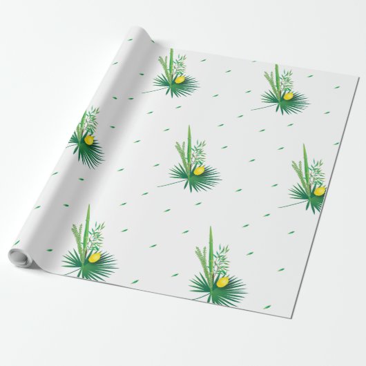 Happy Sukkot Lulav & Etrog Vier Arten Wasserfarbe Geschenkpapier (Ungerollt)