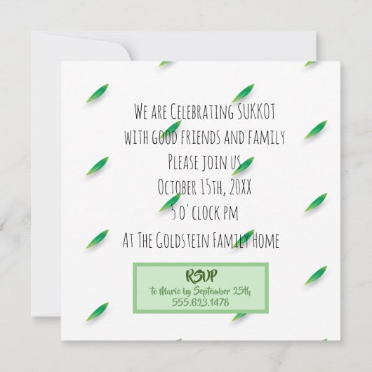 Happy Sukkot Lulav und Etrog Wasserfarbe Einladung (Rückseite)