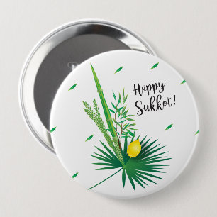 Happy Sukkot Lulav und Etrog Wasserfarbmuster Button