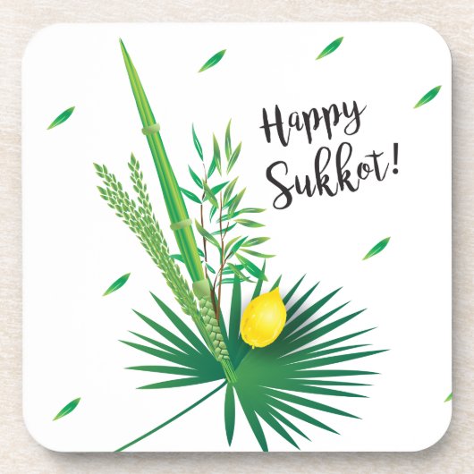 Happy Sukkot Lulav und Etrog Wasserfarbmuster Getränkeuntersetzer (Vorderseite)
