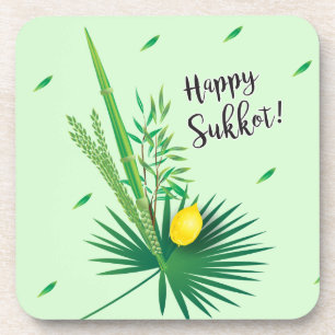 Happy Sukkot Lulav und Etrog Wasserfarbmuster Getränkeuntersetzer