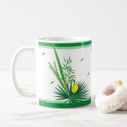 Happy Sukkot Lulav und Etrog Wasserfarbmuster Kaffeetasse (Mit Donut)