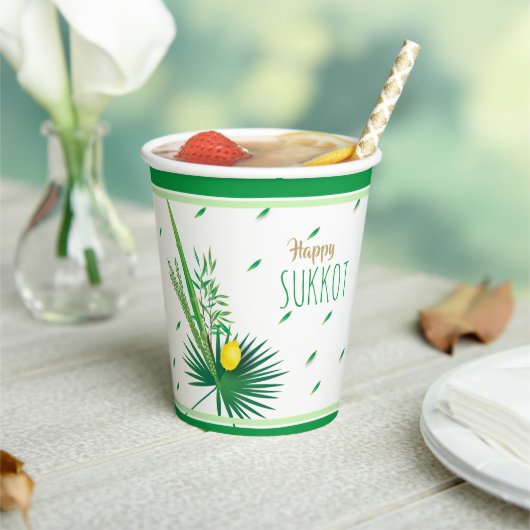 Happy Sukkot Lulav und Etrog Wasserfarbmuster Pappbecher (In Situ)