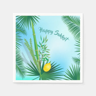 Happy Sukkot Lulav und Etrog Wasserfarbmuster Serviette