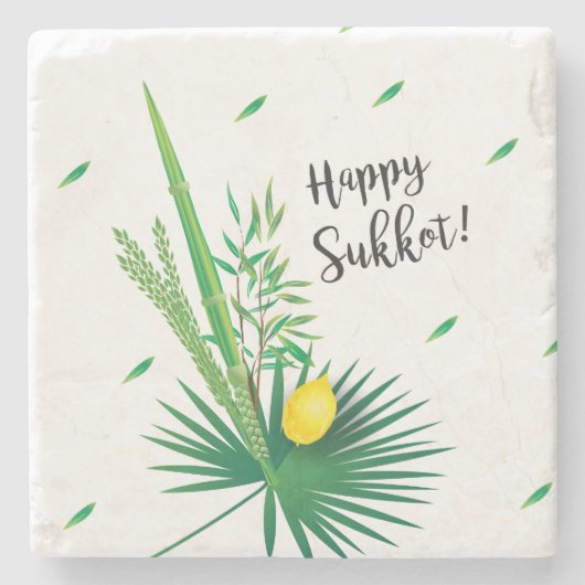 Happy Sukkot Lulav und Etrog Wasserfarbmuster Steinuntersetzer (Vorderseite)