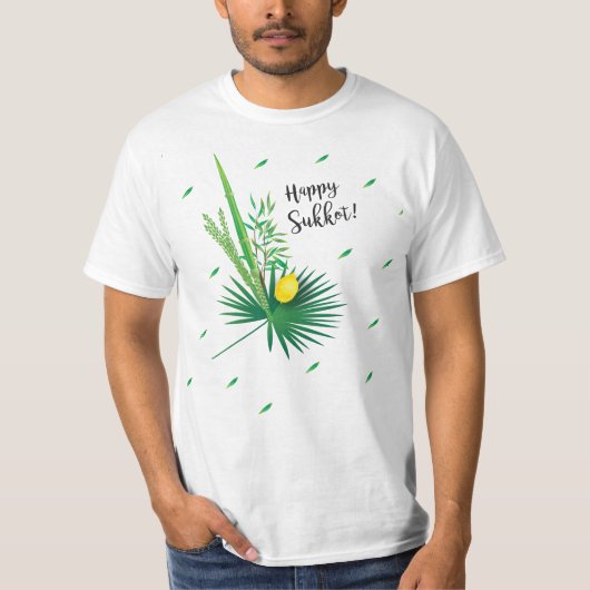 Happy Sukkot Lulav und Etrog Wasserfarbmuster T-Shirt (Vorderseite)