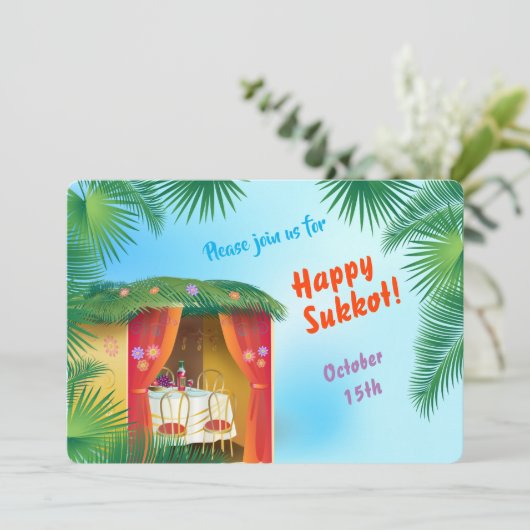 Happy Sukkot Sukkah Lulav und Etrog Wasserfarbe Einladung (Stehend Vorderseite)