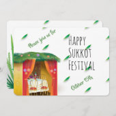 Happy Sukkot Sukkah Lulav und Etrog Wasserfarbe Einladung (Vorne/Hinten)