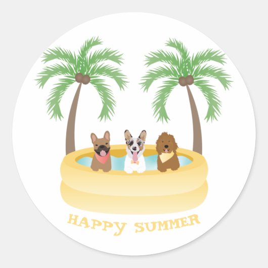 Happy Summer Hogs Schwimmbad Runder Aufkleber (Vorderseite)