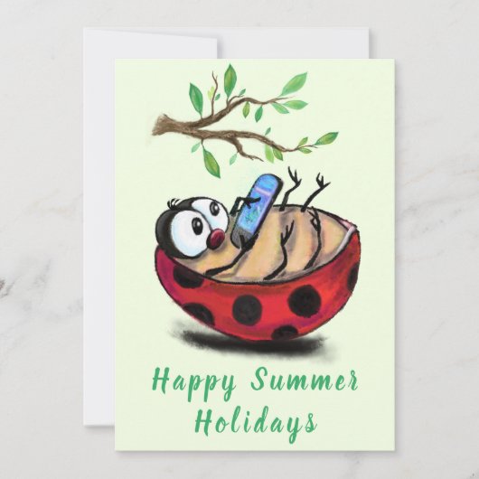 Happy Summer Holidays Card Ladybug mit Telefon (Vorderseite)